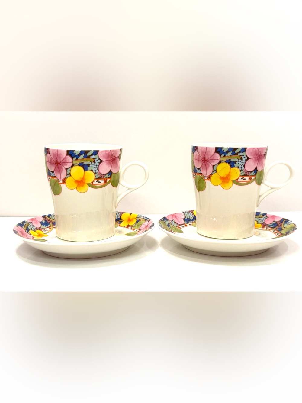 Vintage Mikasa Laureate A7713 Bone China Cups & Saucers - Set of 2 - Japan